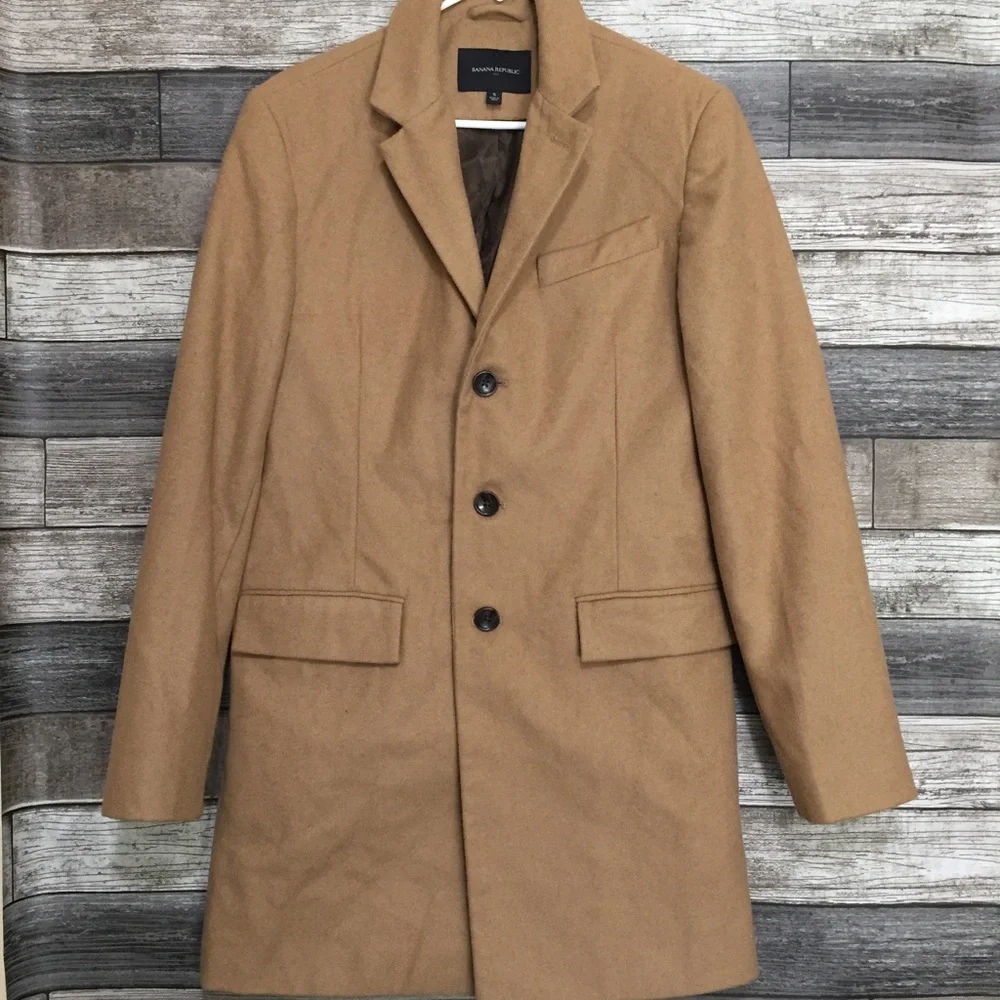 Banana Republic Long Wool Blend Overcoat Jacket Men’s S Tan Brown - Picture 8 of 10